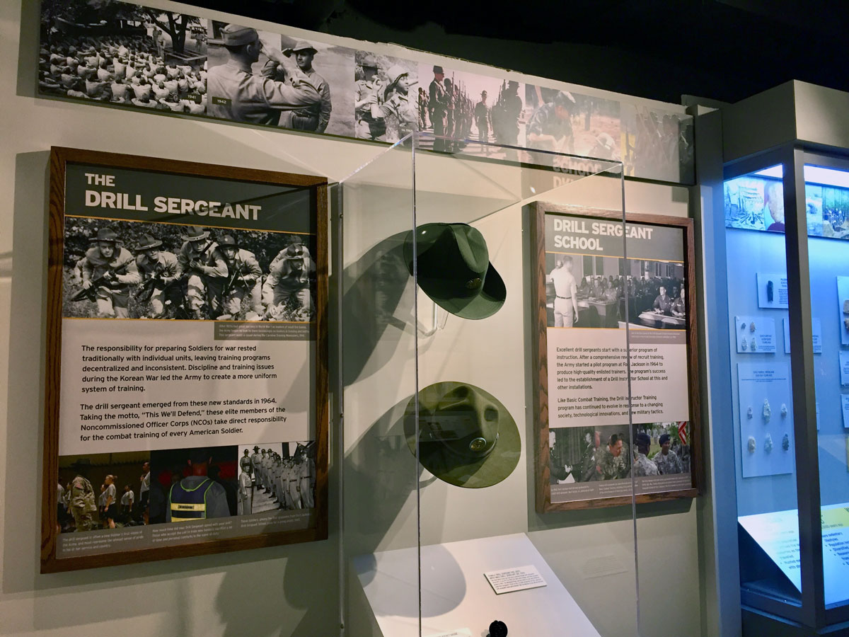 Drill sergeant museum exhibit inside the US Army Basic Combat Training Museum.